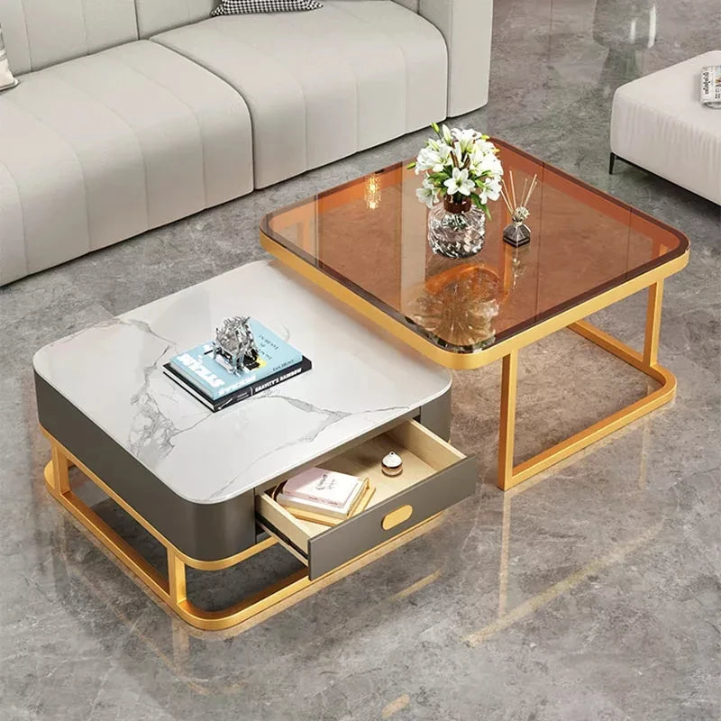 Glass Luxury Coffee Tables Bedside Centre Center Coffee Tables Gold Combination Nordic Basse De Salon Living Room Furniture