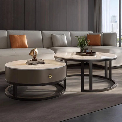 Modern Grey Coffee Tables Living Room Home Space Saving Round Coffee Tables Slate Trendy Couchtisch Decoration Furniture