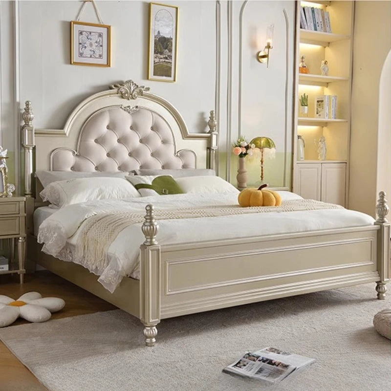 American Wood Double Bed Elegant Pretty Luxury Princess Bed King Size Camas De Dormitorio Bedroom Set Furniture