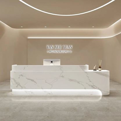 Luxury Marble Front Desk Office Advisory Lighting Customizable Cabinet Reception Desk Console Mostrador Recepcion Bar Furniture