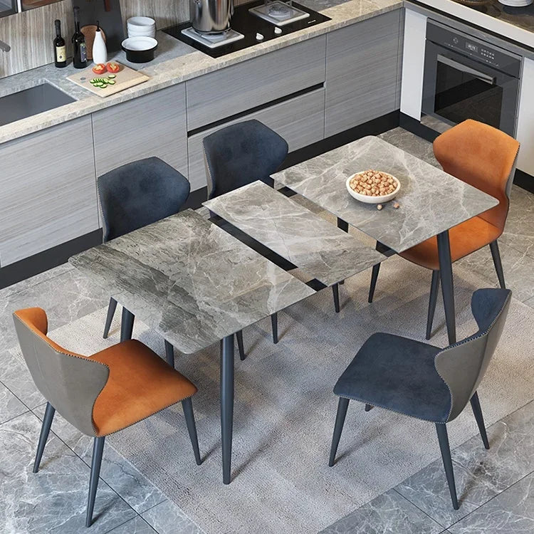 Modern Leather Dinner Dining Table And Chairs 4 Luxury Dining Chairs Retractable Sintered Stone Dining Room Furniture Table Set