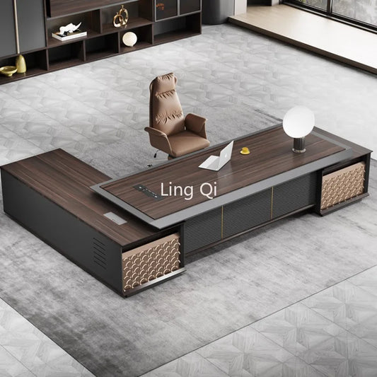 European L Shaped Office Desk Corner Executive Luxury Crafting Computer Desks Drafting Floor Escritorio Oficina Home Furniture