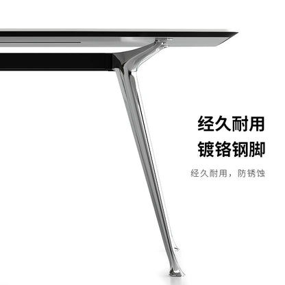 White small conference table simple and modern 8-person steel frame long table company meeting 6-person conference