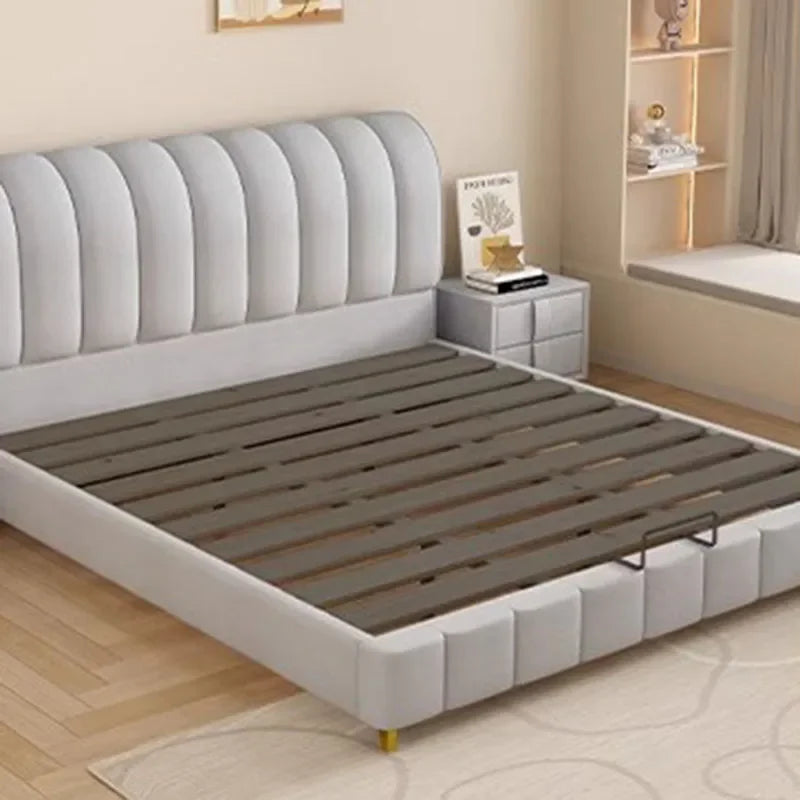 Gray Luxury Kids Double Bed Wood King High End Headboard Frame Double Bed Nordic Sleeping Cama Matrimonio Bedroom Furniture