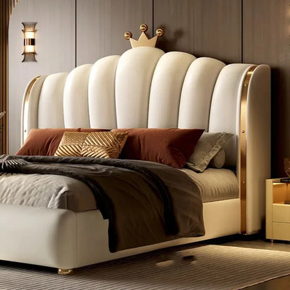 Nordic Aesthetic Double Bed King Size Cheap Cute Modern Queen Double Bed Luxury Faux Leather Camas Matrimonial Bedroom Furniture