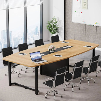 8FT Conference Table, 94.5L x 47.2Winch Large Meeting Table, Modern Rectangular Seminar Table for Office Meeting Conference Room