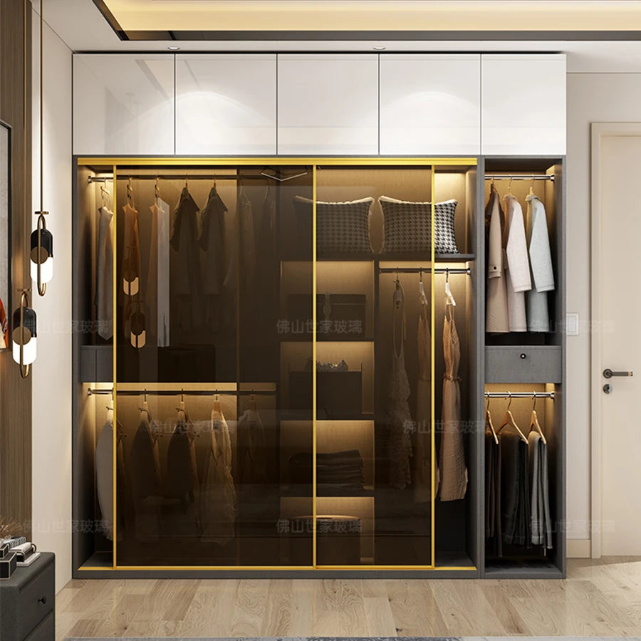 Luxury Wardrobe Glass Door Wheel Sliding Multi Layer Aluminium Grande Large Sizs Clothes Closet Devider Ropero Bedroom Furniture