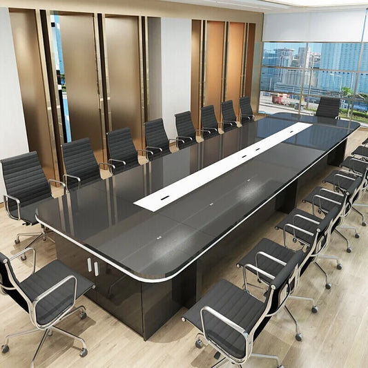 Black lacquered high-end conference table, modern office negotiation table, simple meeting table