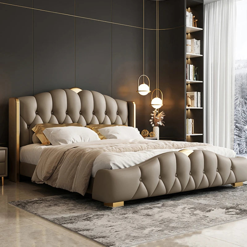 Italian Light Luxury Double Bed Leather Modern High End Soft Princess Wedding Bed King Size Cama Matrimonial Bedroom Furniture