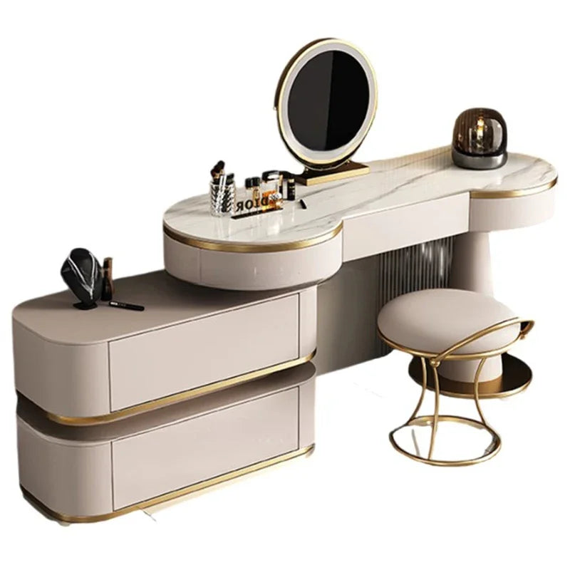 Aesthetic Storage Dresser Luxury Desing Led Light Mirror Kawaii Dressing Table White Aesthetic Comoda Pra Quarto Salon Furniture