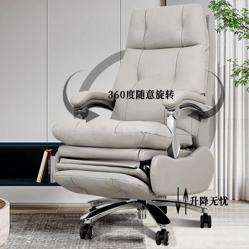 Leather Lazy Office Chair Throne Swivel Study Ergonomic Massage Full Body Office Chair Desk Executive Muebles Trendy Furniture