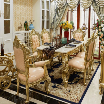 European classic style hand carved Luxury solid wood dining table dining room furniture with dining chairs