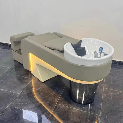 Custom semi-recumbent shampoo bed barber shop special net red hair salon flush bed thai hairdresser ceramic basin with light led