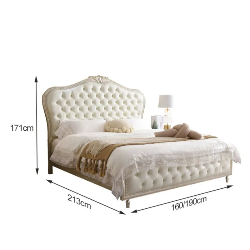 Storage Luxury Double Bed White Villa European King Size Aesthetic Bed Frame Platform Wood Safe Cama De Casal Home Furniture