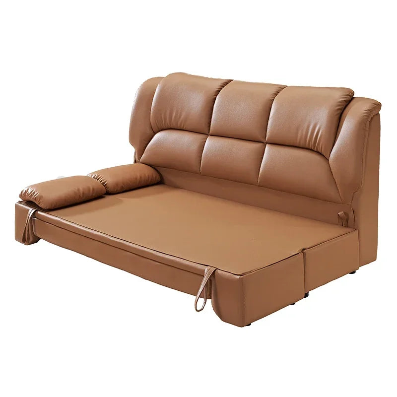 Customized leather sofa bed, dual-use, multi-functional small family, net red, foldable living room, double with storage comb