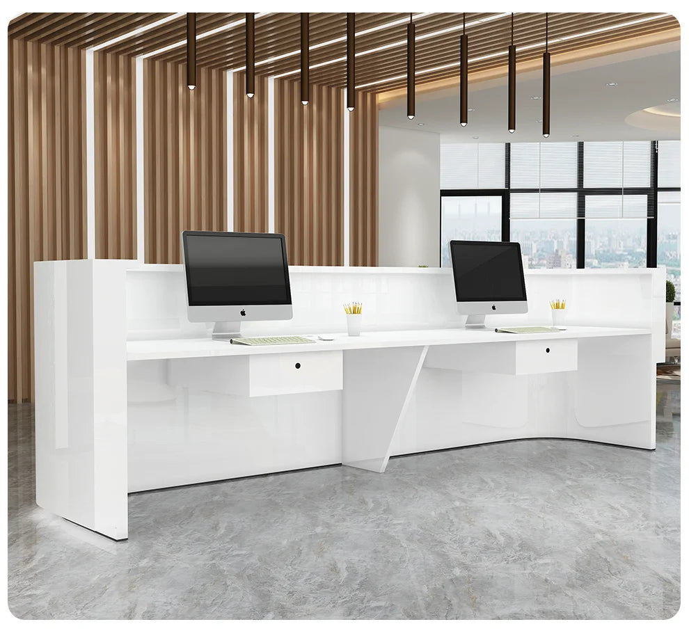 Hotel Front Desk Bar Reception Curved Counter Reception Desk Commercial Office Furniture Beauty Salon White Reception Table