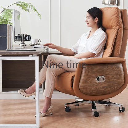 Mobile Swivel Office Chairs High Back Foot Rest Autofull Leather Computer Chair Ergonomic Lounge Sillas De Oficina Furniture