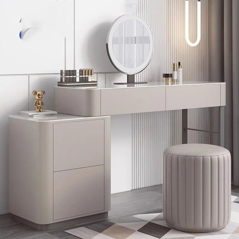 Luxury Led Light Dressing Table Mirror Grey Bedroom Girls Dressing Table Drawer European Makeup Comodas Con Cajones Furniture