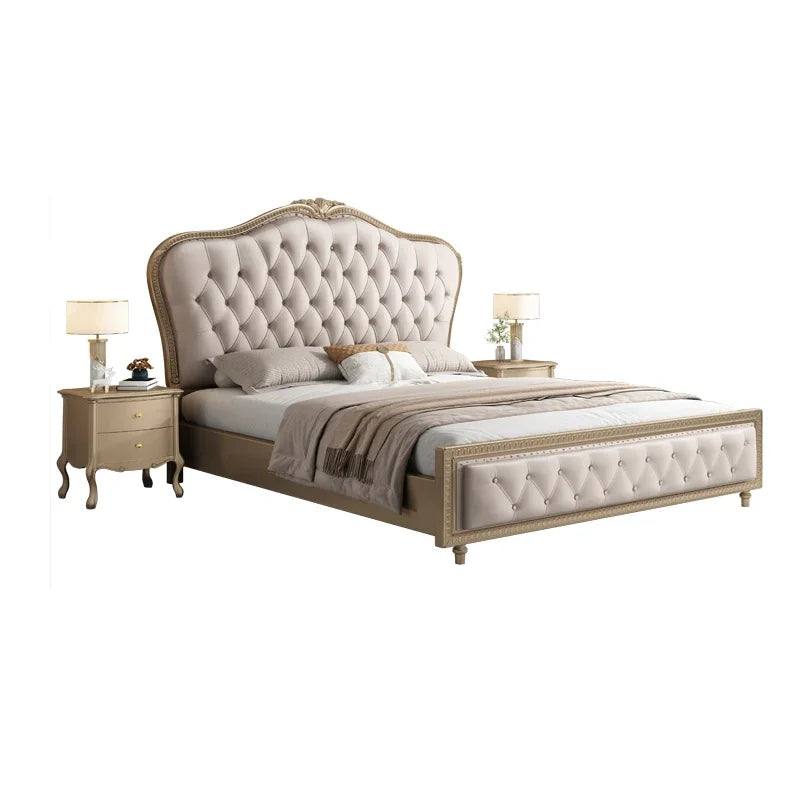 Comferter Glamorous Villa Bed Lit Pliable European Luxury King Size Bed Frame Headboard Multifunctional Camas Home Furniture