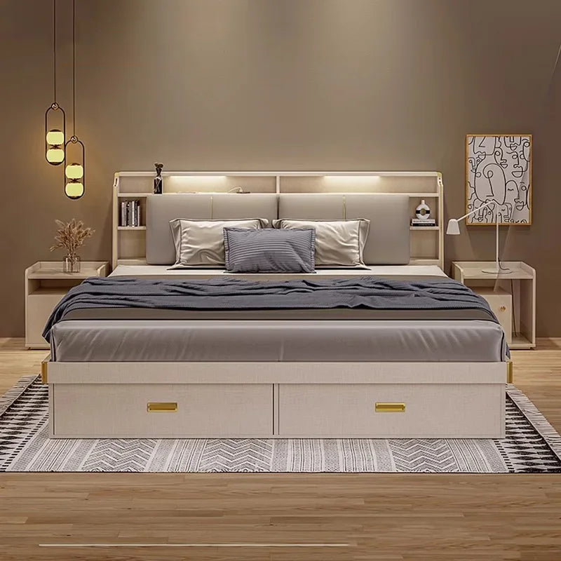 Modern Marriage Bed Minimalist Queen Size Luxury Bedroom Bed Multifunctional Storage Camas De Casal De Luxo Home Furniture