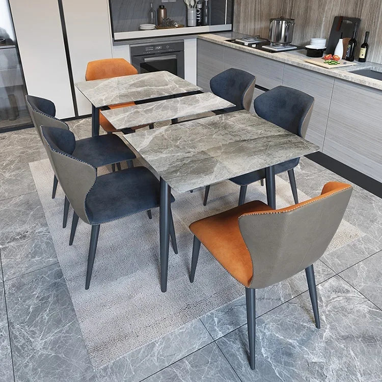 Modern Leather Dinner Dining Table And Chairs 4 Luxury Dining Chairs Retractable Sintered Stone Dining Room Furniture Table Set