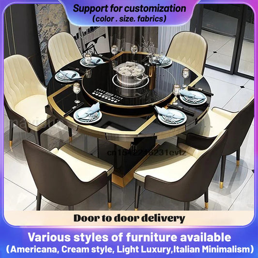 Indoor Modern Folding With Induction Cooker Dinner Round Table Chairs For Dining Room With Turntable Restaurant Apartment