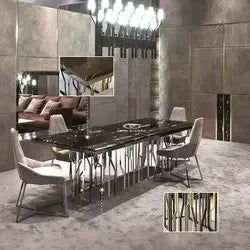 New Hot Sale Selling Italian Modern Dining Table Rectangle Ginza 8 Seat Metal Stone Luxury Marble Dining Table