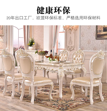 European marble dining table and chair combination of carved solid wood dining room dining table home rectangular dining table