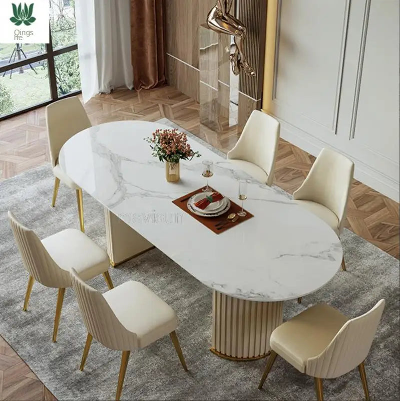 Light Luxury Bright Rock Plate Dining Table Set Postmodern Dinner Chair Small Apartment Kitchen Household Furniture Dining Table