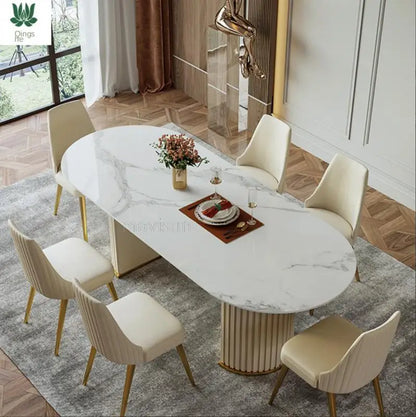 Light Luxury Bright Rock Plate Dining Table Set Postmodern Dinner Chair Small Apartment Kitchen Household Furniture Dining Table