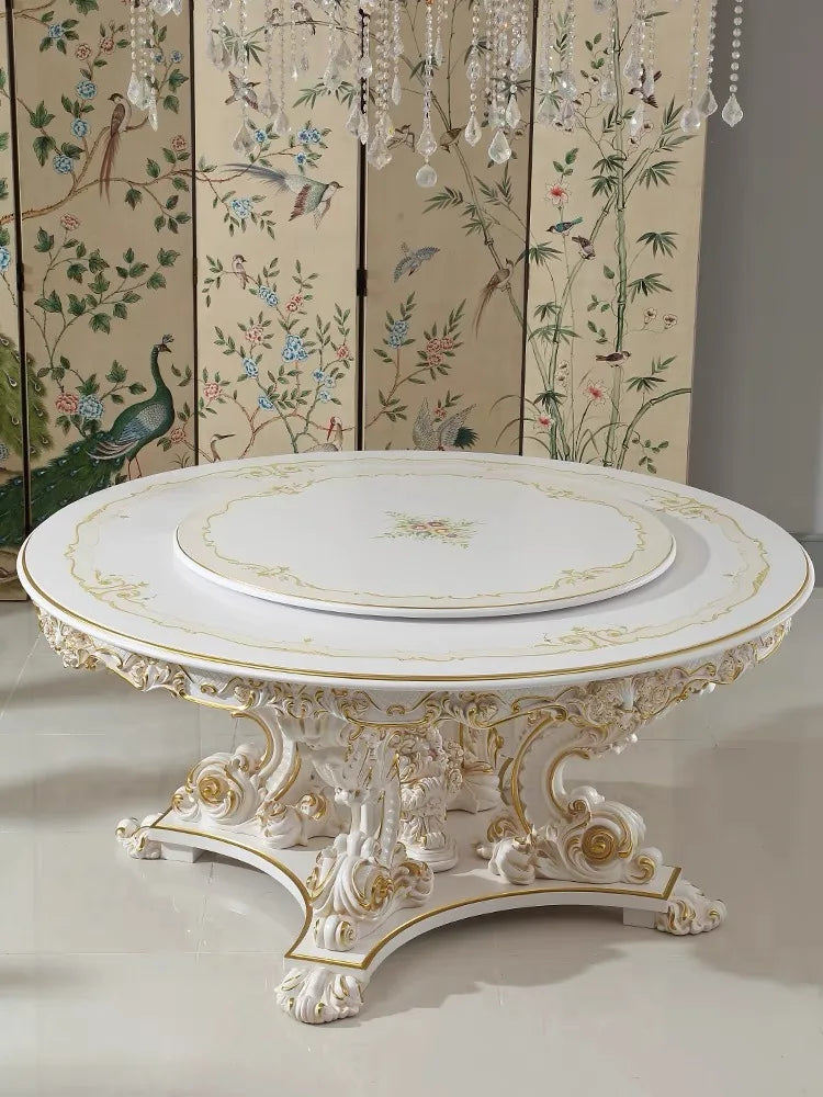 Rococo French Round Table and Chair Combination Colored Painting Restaurant Luxury Furniture European Cream Style