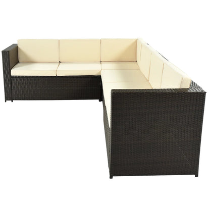 9 Piece Rattan Sectional Seating Group with Cushions and Ottoman, Patio Furniture Sets, Outdoor Wicker Sectional