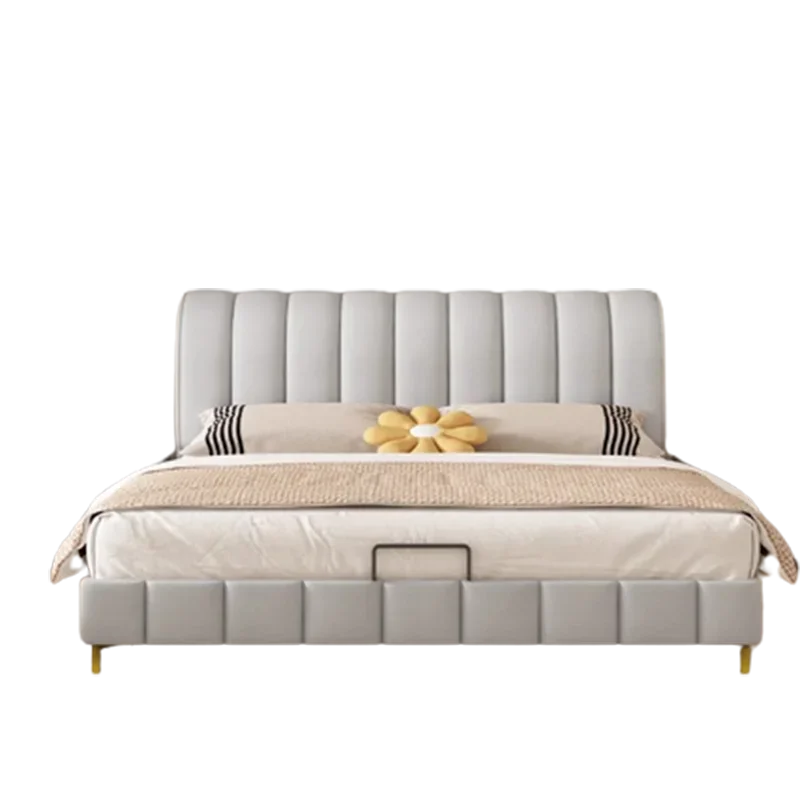 Gray Luxury Kids Double Bed Wood King High End Headboard Frame Double Bed Nordic Sleeping Cama Matrimonio Bedroom Furniture