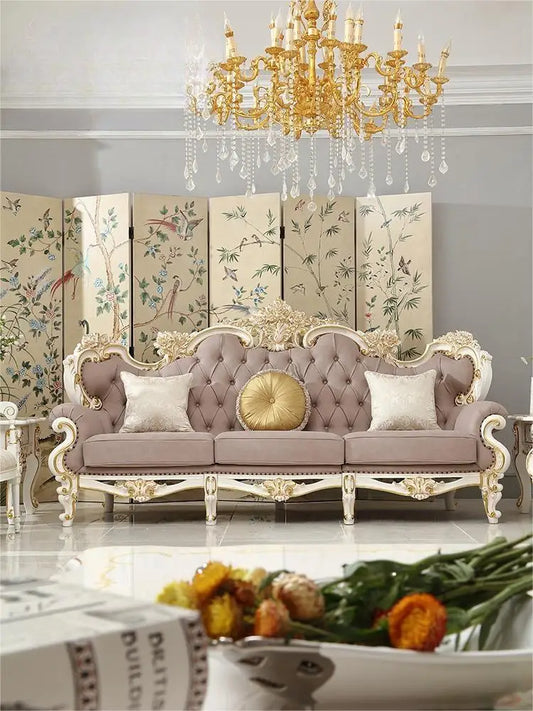 French Palace Style Living Room Sofa Combination Solid Wood Carving Luxury European Furniture Cream Style Rococo