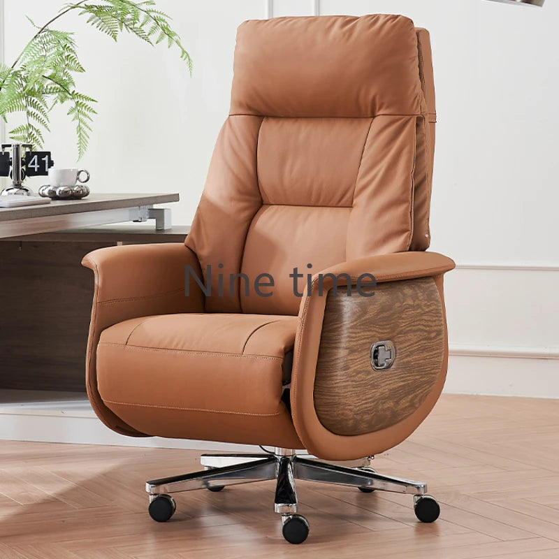 Mobile Swivel Office Chairs High Back Foot Rest Autofull Leather Computer Chair Ergonomic Lounge Sillas De Oficina Furniture