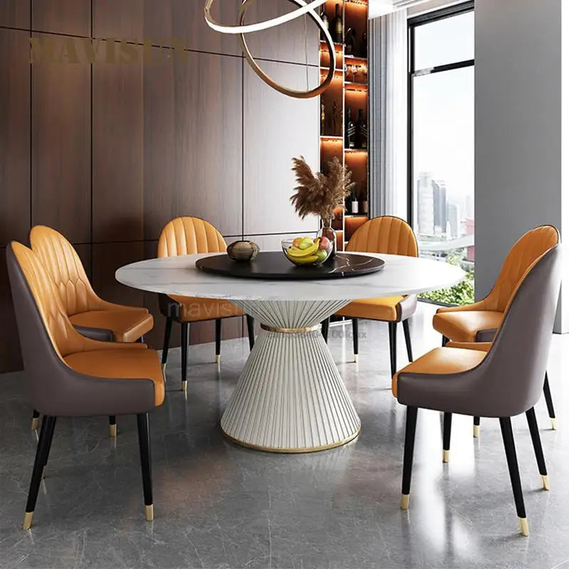 Postmodern White Dining Table Rock Board Nordic 2021 New Light Luxury High-end Round Dining Table Interior Furniture