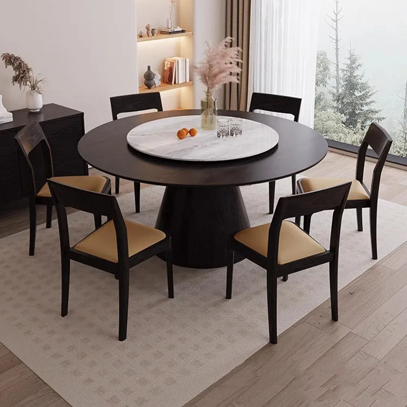 Wood Modern Dining Table 8 People Living Round Turntable Dining Table Chair Luxury Muebles Para El Hogar Kitchen Furniture