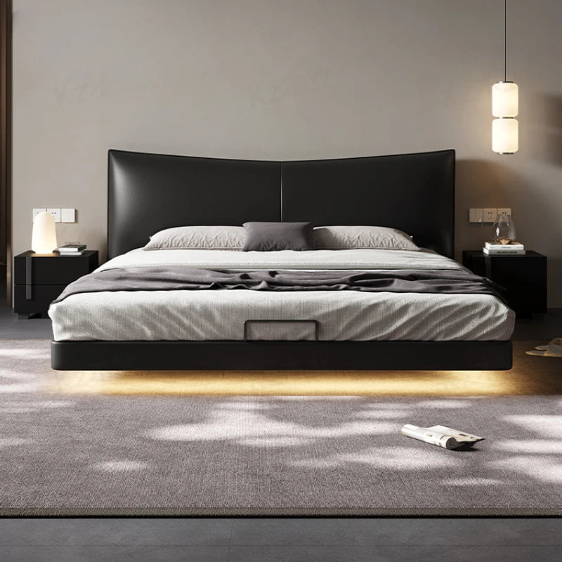 Modern Luxury Double Bed Black Leather Italian King Size Bed Frame Full Size Camas Matrimonial Queen Size Bedroom Set Furniture