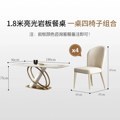 Luxury high-end bright rock plate table chair combination modern simple designer small family rectangular dining table