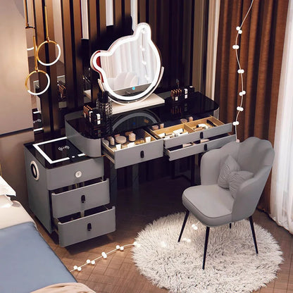 With Mirror And Lights Makeup Table Luxury Manicure Table Women Dressing Table Comfortable Cosmetics Penteadeira Hotel Furniture