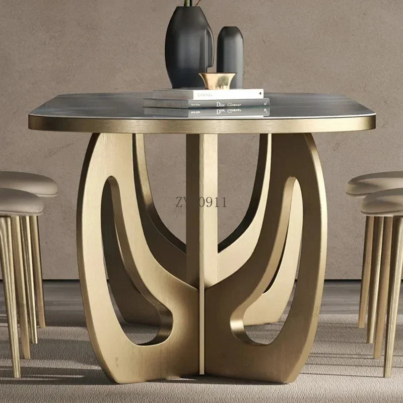 **luxury Kitcjen Dining Table Set 6 People Desk legs metal Marble Dining Table Coffee Multifunctional mesa comedor home furnitur