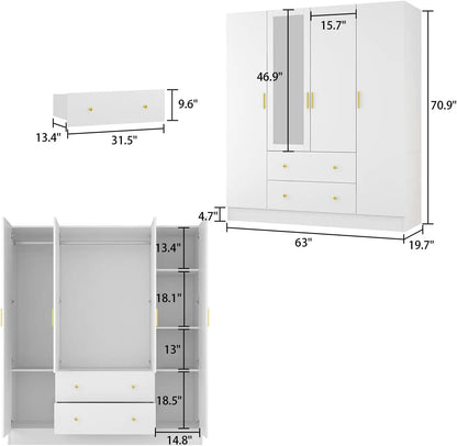 Wardrobe with Shelves, Armoire Wardrobe Closet with Hanging Rod, Bedroom Armoires White/Espresso