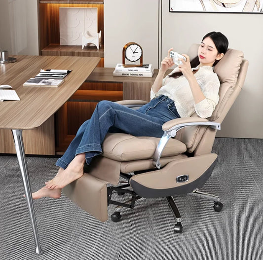 Boss chair Home top layer cowhide office computer chair Massage swivel chair ergonomics