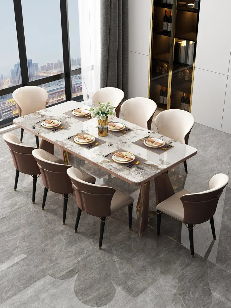 Italian style light luxury designer high-end rock plate dining table modern simple meal table and chair combination