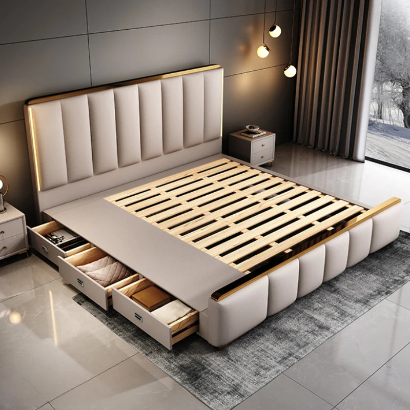 Elegant Luxury Double Bed King Size Italian Comferter Bed Modern Villa Cama De Casal Bedroom Set Furniture