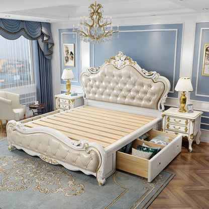 European King Size Double Bed Luxury Side Tables Floor Modern Queen Double Bed Design White Storage Cama Bedroom Furniture