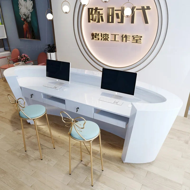 The Company's Reception Desk is Painted Curved Office, Simple and Modern Cashier Service Desk