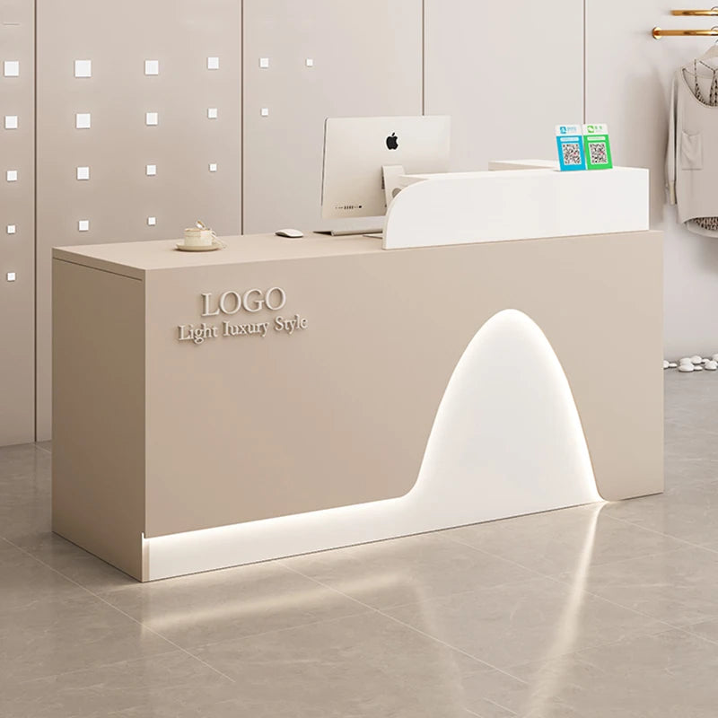 White Corner Reception Desks Classic Illuminated Beauty Salon Reception Desks Office Checkout Mostrador Commercial Furniture