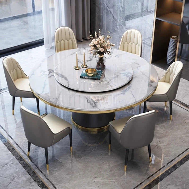 Light Luxury Dining Table Chair Combination Modern Console Simple Home Round Table With Turntable Table A Mangerhome Furniture