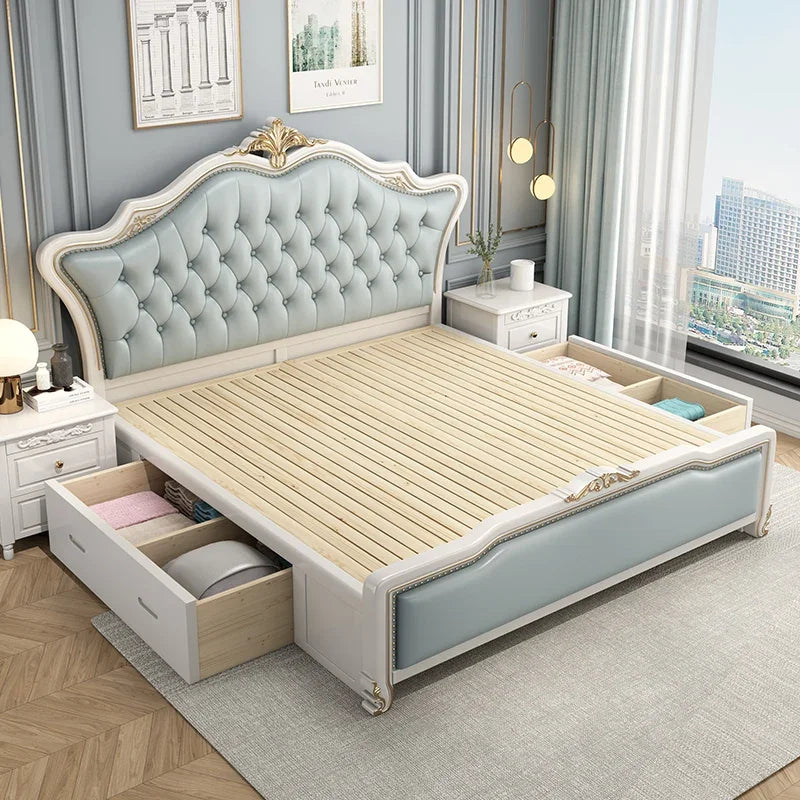 King Size Luxury Double Bed European Pretty Living Room Frame Double Bed Princess Modern Cama Matrimonial Bedroom Furniture